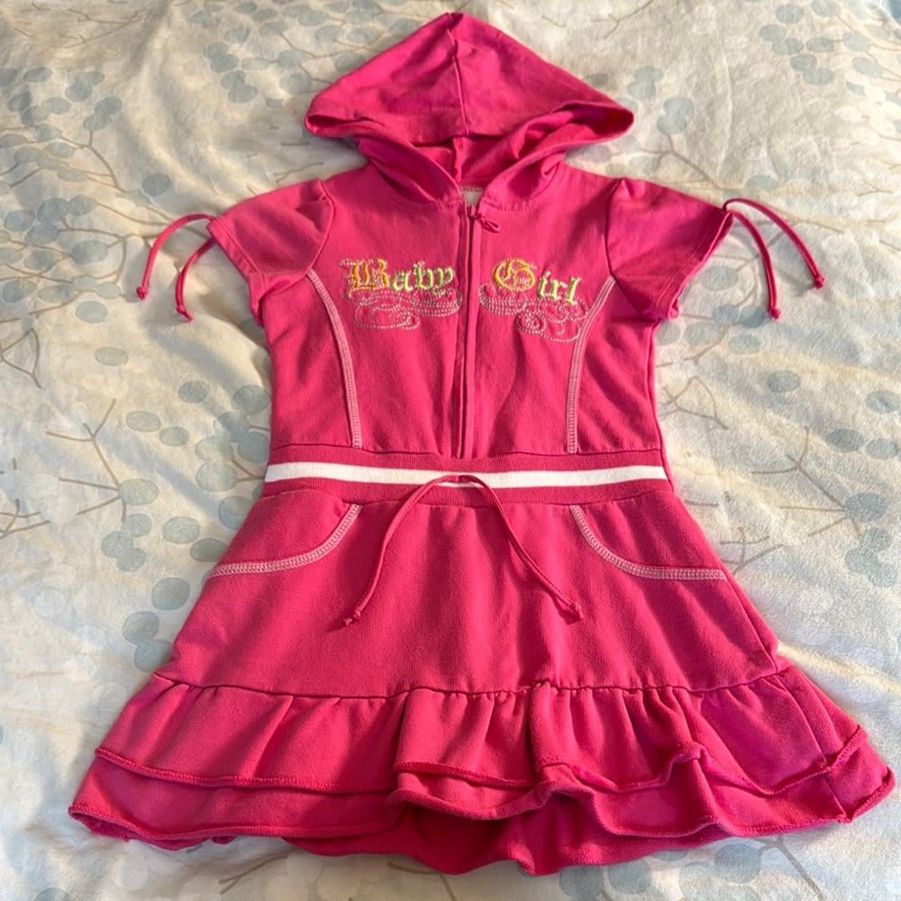 Hooded Baby Girl Dress with Attached Skort